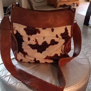 Brown and White Cowhide Shoulder Bag